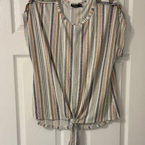 Cure Multicolor Striped Tie-Front Blouse